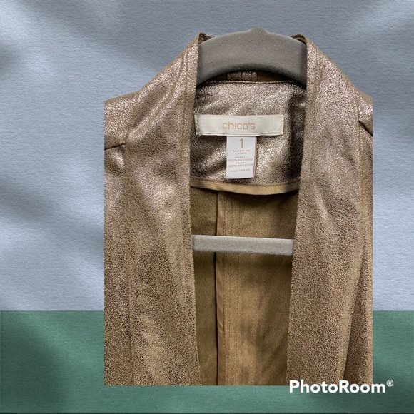 Chico’s Size 1 (Medium) Bronzed Metallic Jamie Jacket $129 Open Front, Unlined - Picture 9 of 10